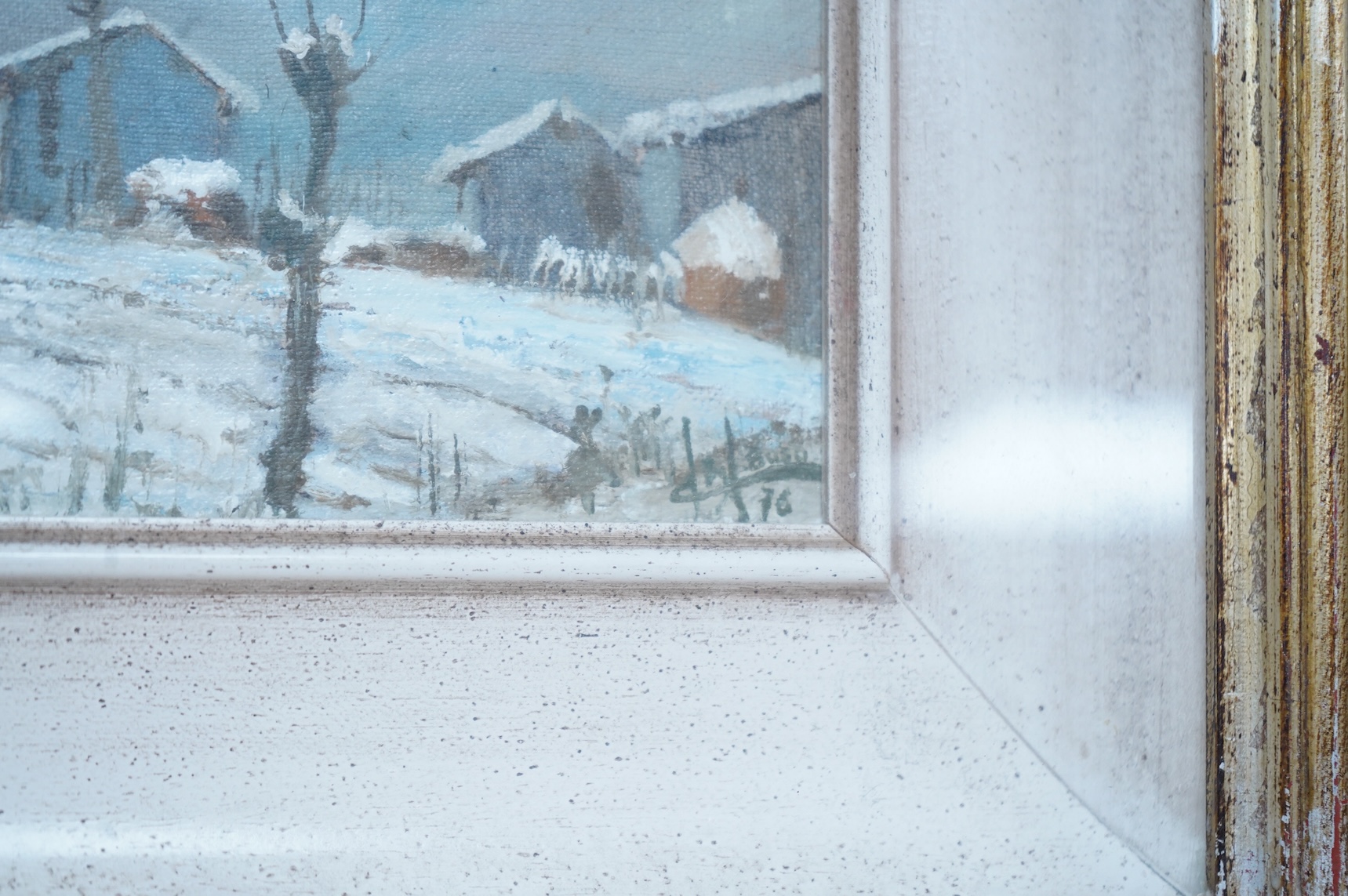 Luigi Buso (Italian), ‘Uno Scorcio Fra Le Nubi’ and three other landscapes, details verso, each signed and dated, set of four oils on canvas board, largest 10 x 18cm